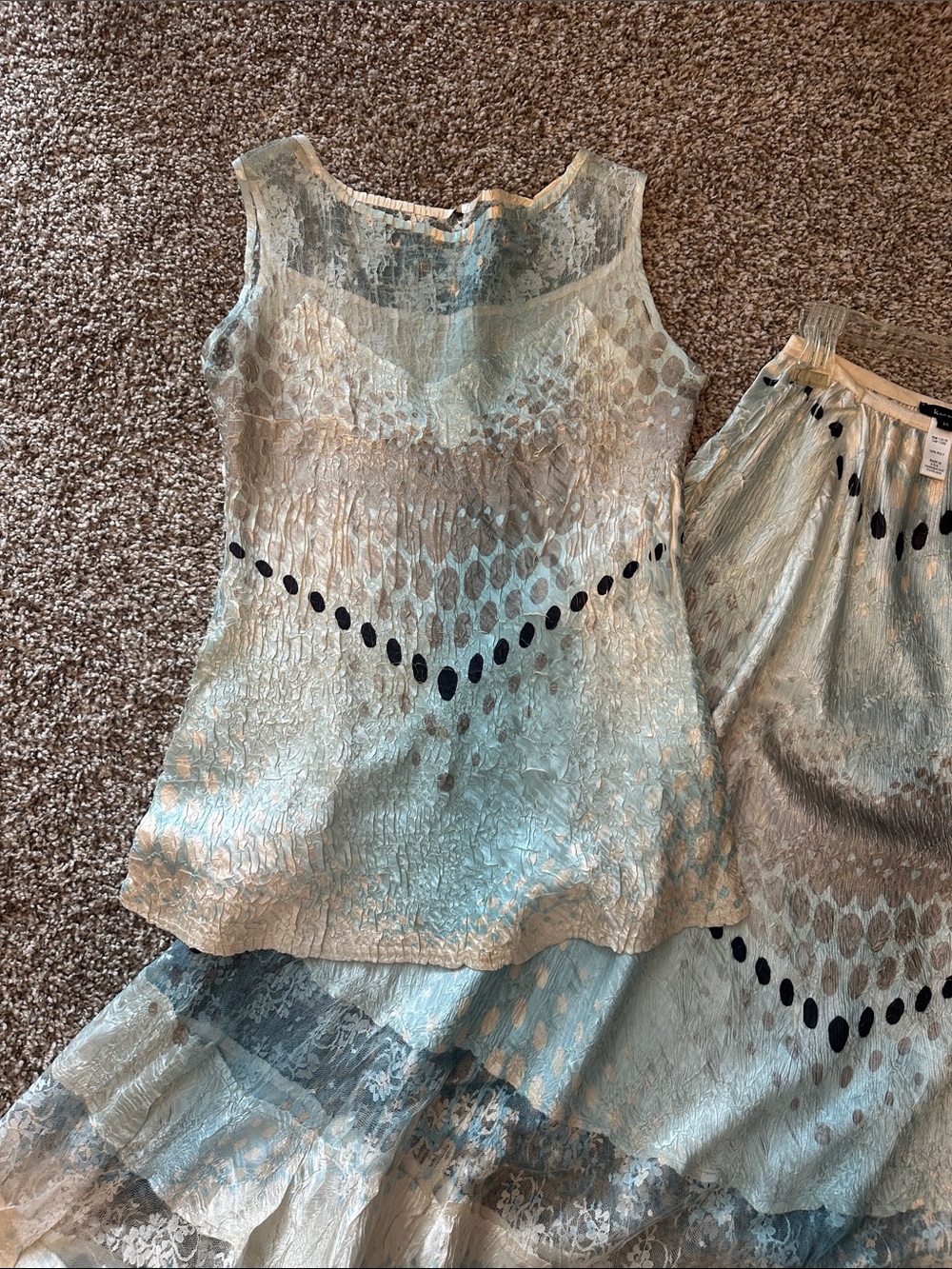Komarov Light Blue and Cream Two-Piece Skirt Set - Picture 2 of 5